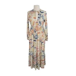 Rachel Pally Tropical Floral Print Beige Jersey Knit Maxi Dress